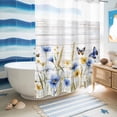thumbnail image 4 of No Hook Shower Curtain with Built-in Rings - Retro Farmhouse Washable Waterproof Fabric Bathroom Curtains for Hotel,Rentals, 72X 96 Inch Extra Long , Butterflies Floral Wheat Wooden Blue Yellow, 4 of 8