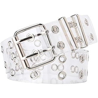 Double Grommet Leather Belt with Detachable Chain for Women Men