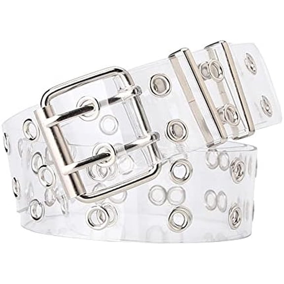 Double Grommet Leather Belts for Women - Y2K Belt Accessories - Punk Metal Jean Belt Wide 1.5 Inch - Double Studded Holes