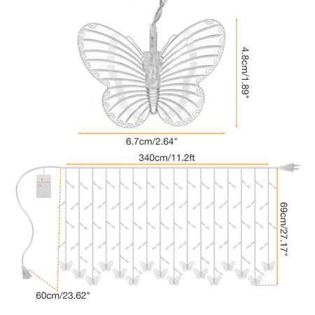 Butterfly 96 LED Fairy String Curtain Lights Christmas Party Wedding Decor Lamp