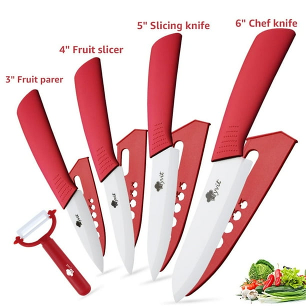 Juego de Cuchillos Cerámicos Myvit para Cocina con Fundas, Cuchillo Chef de 6 Pulgadas, Cuchillo para Cortar de 5 Pulgadas, Cuchillo para Cortar Frutas de 4 Pulgadas, 3 Pulgadas y Pelador