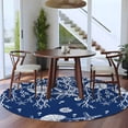 thumbnail image 4 of 6ft Round Rug, Navy Blue Coastal Non-Skid Rubber Backing Large Area Rugs - Living Room Bedroom Home Office, Starfish Coral Ocean Conch Sea Nautical Indoor Floor Mat Carpets Washable Rug, 4 of 9