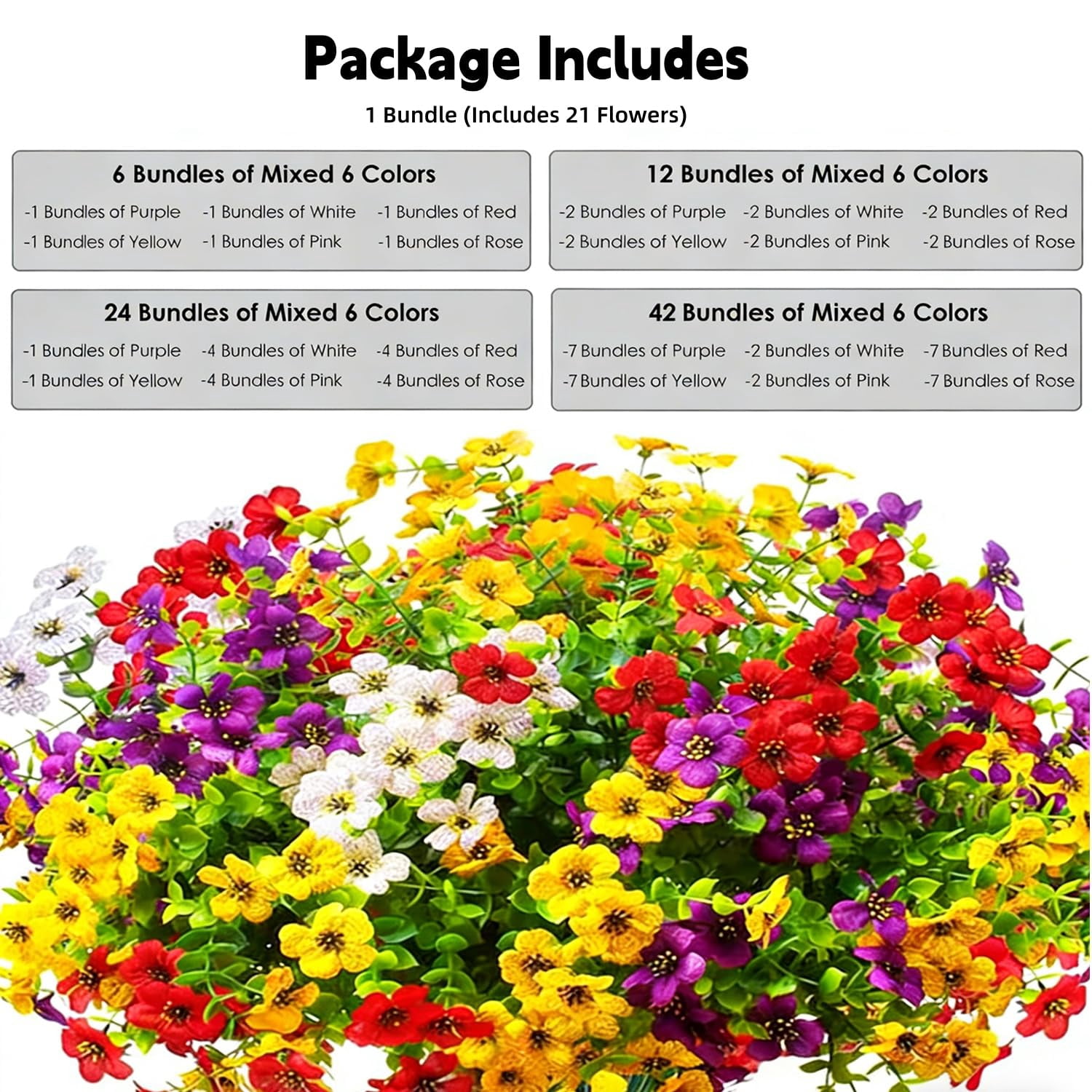 Artificial Outdoor Flowers UV Resistant, Mixed Color Faux Plants 12 Bundles, Realistic Plastic Flowers for Porch Patio Garden Yard Decor