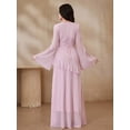 thumbnail image 4 of Pink Solid Color Bell Sleeve Ruffle Hem Flowy Maxi Dress For Women, 4 of 8