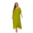 thumbnail image 5 of Beautybatik Avocado green Women Solid Caftan Kaftan Loungewear Maxi Plus Size Long Loose Dress 4X, 5 of 6