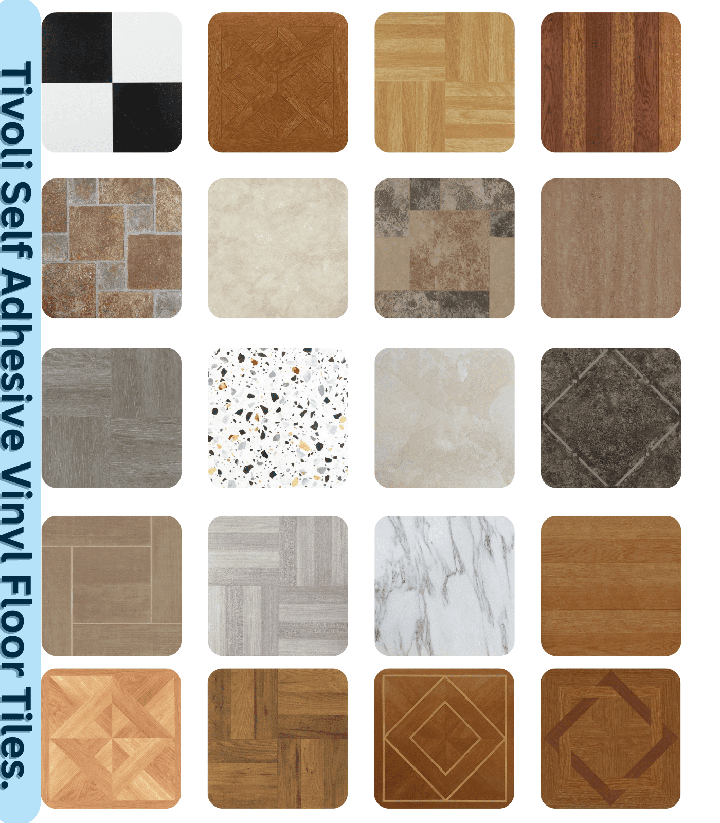 PowerSellerUSA Tivoli Self Adhesive Vinyl Floor Tiles, 45 Pcs Contemporary Peel and Stick Tile, 12" x 12" Square DIY Flooring Tiles for Kitchen, Bedroom, Bathroom - Bianco Marble