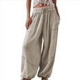 thumbnail image 1 of Pantalones Holgados Informales de Algodón para Mujer, de Pierna , con Costuras de Cordón y Bolsillos. Gris XXL, 1 of 10