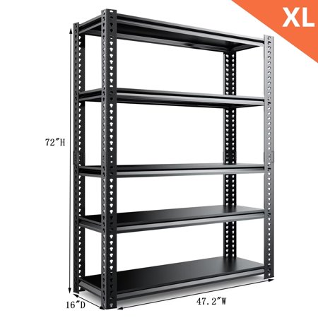 Lilypelle Shelving Unit,5-Tier Adjustable Metal Heavy Duty Shelving Utility Rack for Garage Basement Kitchen Pantry Closet , Black,(72"H *47.2"L*17.2W)