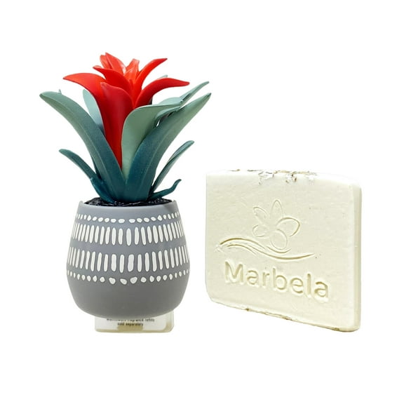 Bath & Body Works Red Potted Flower Wallflowers Fragrance Plug with a Marbela Natural Oats Sample Soap