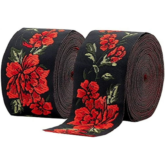 15Yards Flower Jacquard Ribbon 2 Inch Embroidery Ribbons Vintage Woven Ribbon Boho Sewing Ribbon