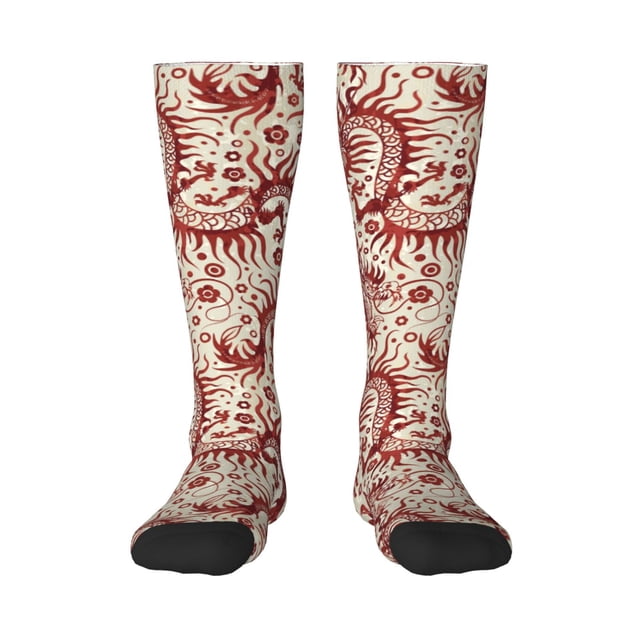 Fotbe Dragons1 Calcetas Divertidas Estampadas para Hombre y Mujer, Calcetas de Algodón hasta la Rodilla para Caminar, Correr, Enfermería y Embarazo