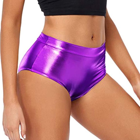 Women's High Waisted Metallic Booty Shorts,Rave Dancing Hot Pants,Clubwear with Elastic Waist for Summer Parties