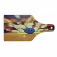 thumbnail image 1 of Bowling Party Cutting Board, Spread Skittles Blue Ball on a Wooden Floor Moment of Crash Themed Print, Decorative Tempered Glass Cutting and Serving Board, Wine Bottle Shape, Multicolor, by Ambesonne, 1 of 1