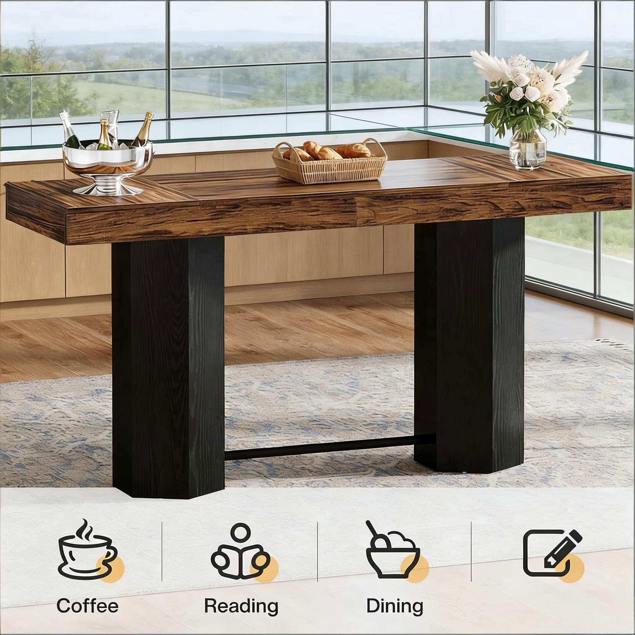 MAYEERTY 71" Industrial Bar Table, Counter Height Bistro Pub Table with Footrest, Home Bar Unit for Kitchen, Dining Room, and Living Room