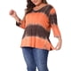 thumbnail image 4 of Tops de mujer de talla grande Agnes Orinda, con diseño de rayas de teñido anudado, cuello en V, mangas 3/4, blusas casuales 1X en color naranja, 4 of 6