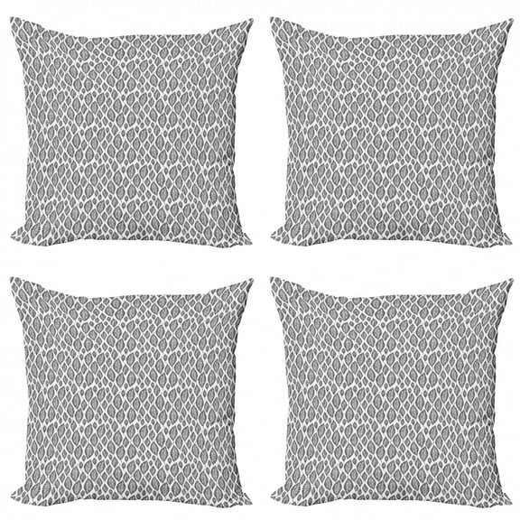 Botanical Throw Pillow Cushion Case Pack of 4, Monochrome Modernistic Nature Pattern with Abstract Exotic Leaves, Modern Accent Double-Sided Print, 4 Sizes, Charcoal Grey and White, by Ambesonne