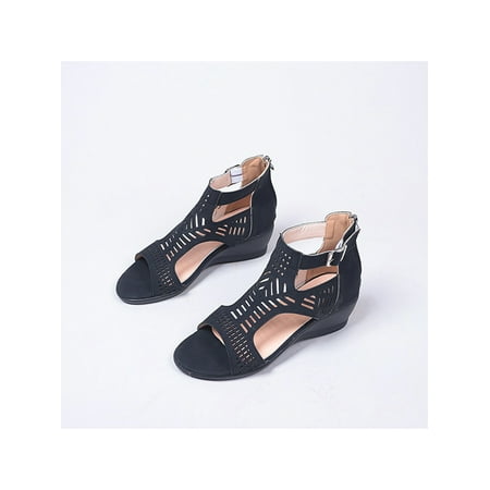 

Daeful Women s Sandals Cutout Pumps Zip Up Heels Sanndal High Top Open Toe Wedge & Platform Shoes Lady Brathable Black 7