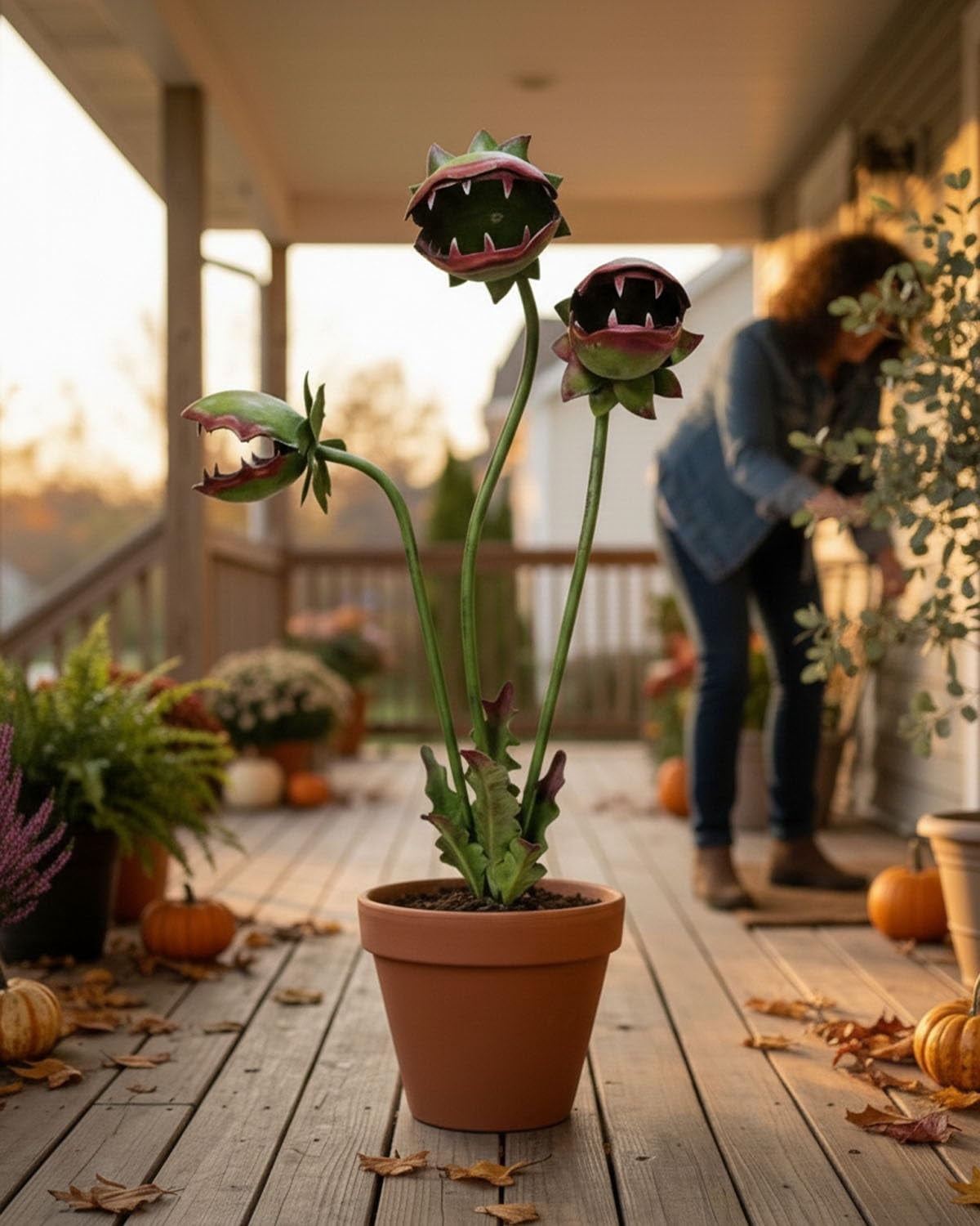 2026 Whimsical Metal Carnivorous Plant Garden Stake, Handmade 25inch Large Venus Flytrap Monster Plant Sculpture Yard Art Decor, Unique Quirky Gift for Lawn Patio Beds, Planters Decoration