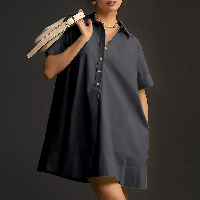 Hvot&aat Women's Summer Oversized Shirt Dress Loose Short Sleeve