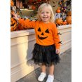thumbnail image 5 of Cjfdfy Toddler Baby Girl Halloween Outfits Infant Baby Girls Fall Clothes Devil Pumpkin Face Print Crewneck Long Sleeve Sweatshirt and Mesh Tutu Skirt 2 Pcs Set, 5 of 9