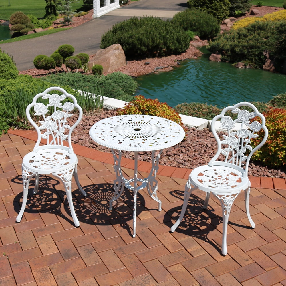 Sunnydaze 3 Piece Flower Designed Bistro Table Set With 2 Chairs