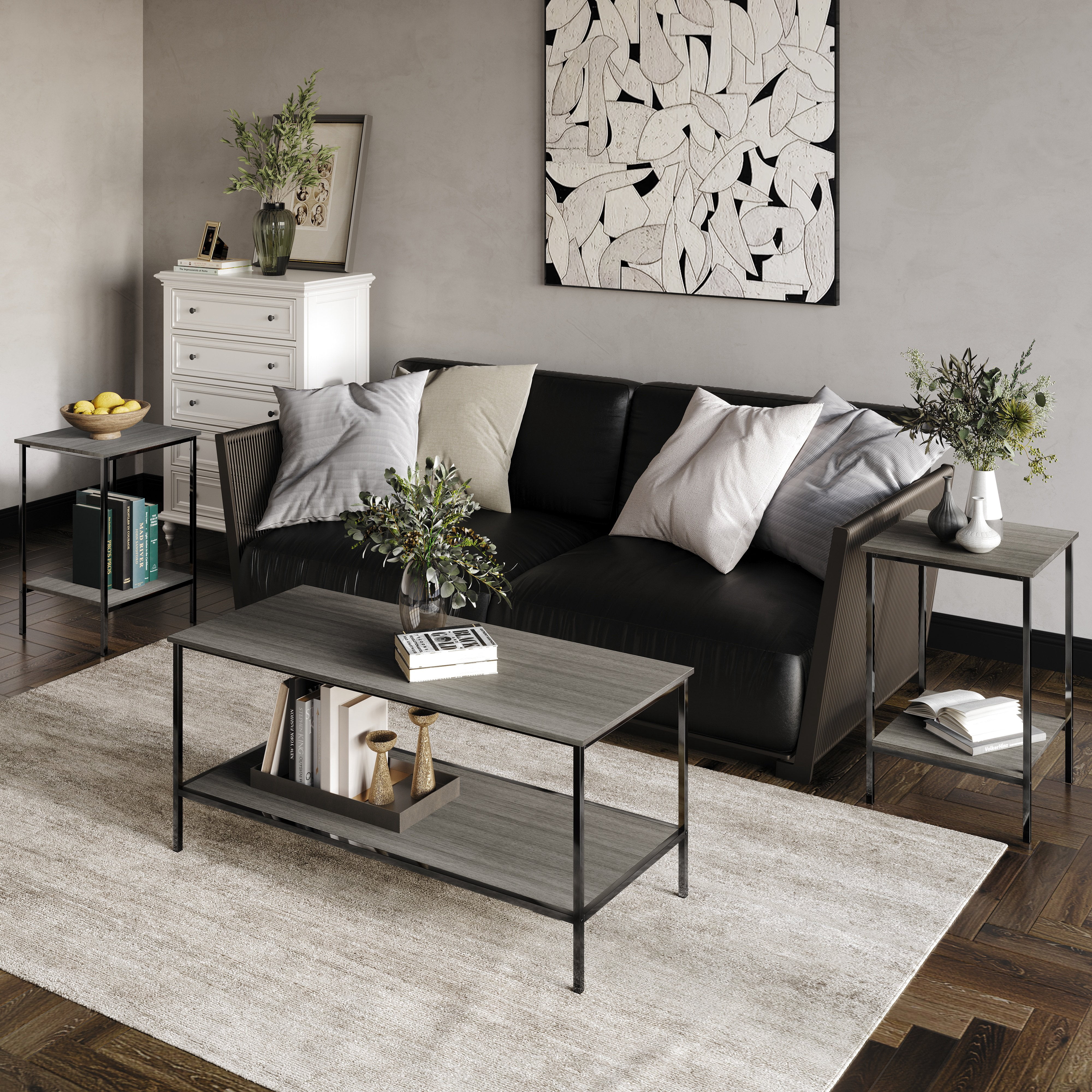 Castle Place Elegance 3- Pieces Coffee Table Set, Grey