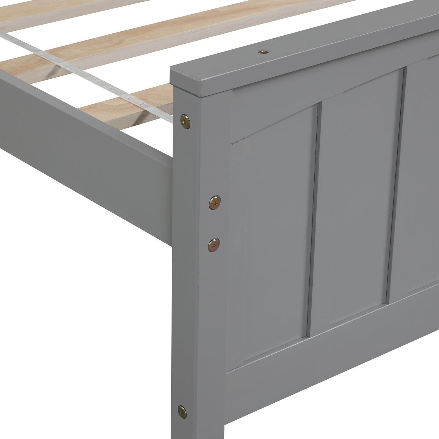 Aukfa Platform Bed, Twin Bed Frame with Headboard, Wooden - Gray
