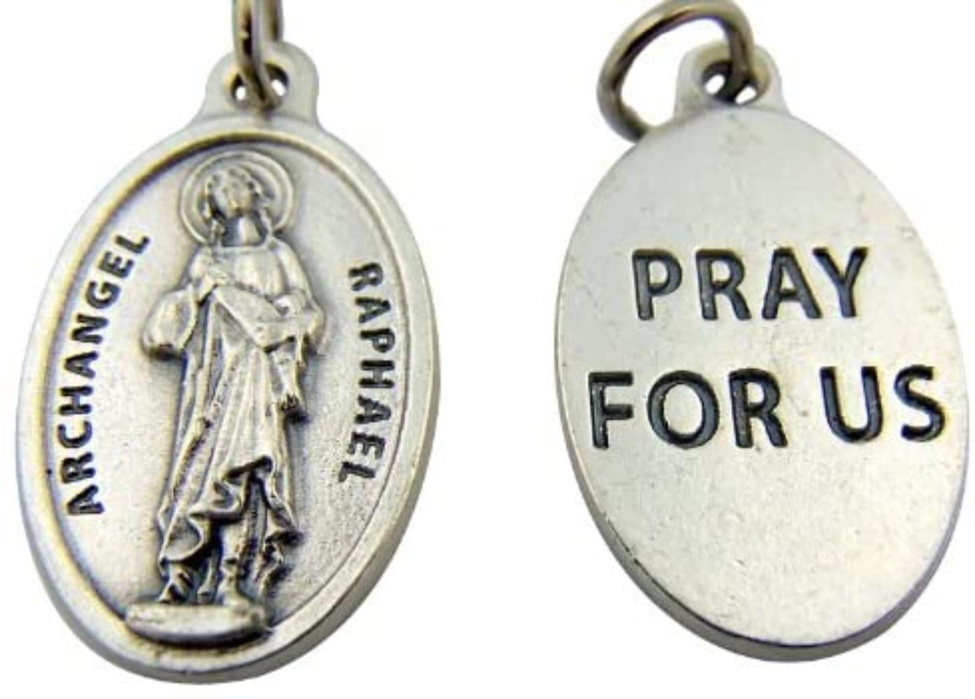 1 Inch Silver Toned Base Archangel Saint Raphael Pray for Us Medal Pendant
