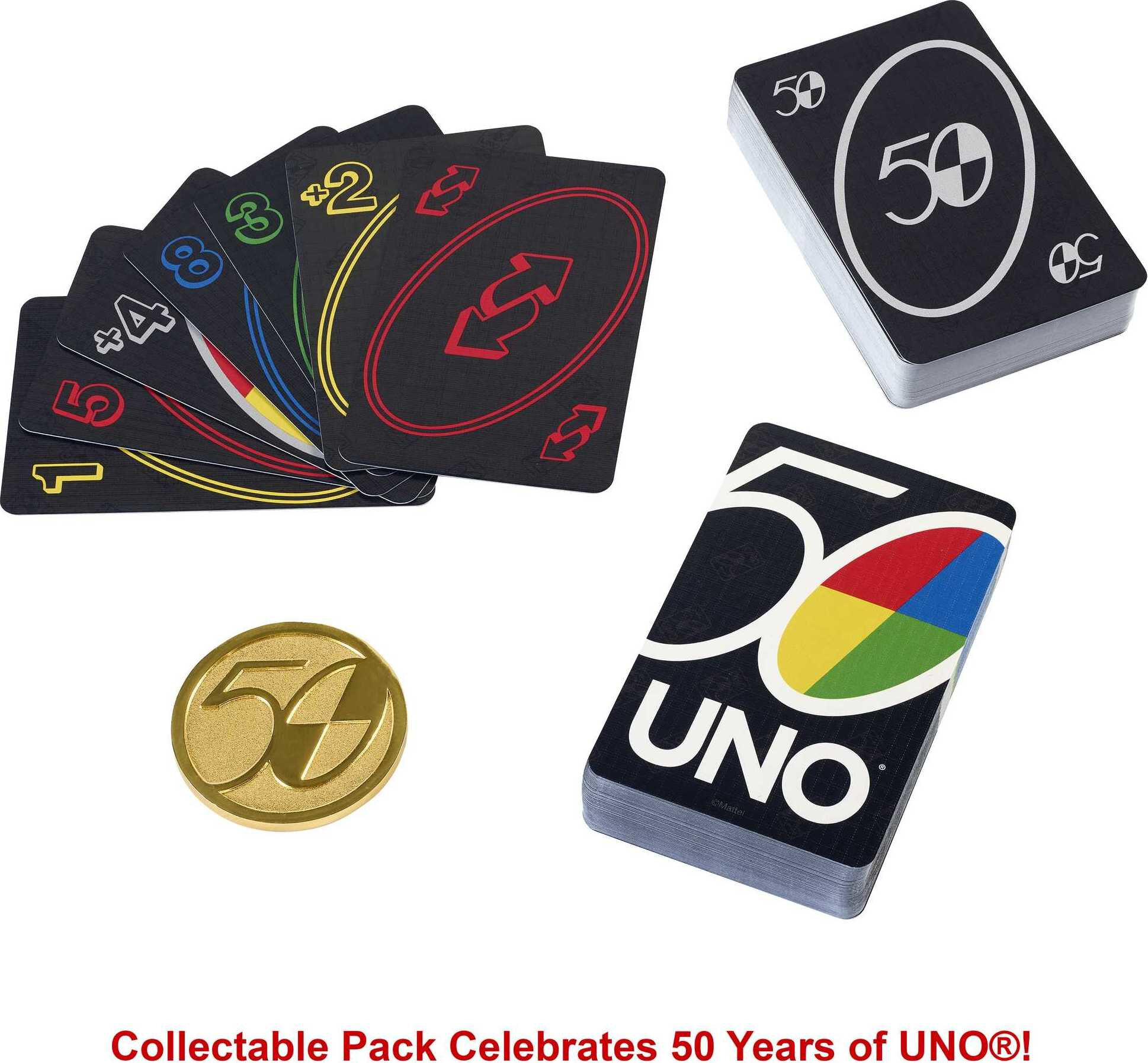 UNO Card Game for Kids, Adults and Game Night with Special Wild Cards and Anniversary Gold Coin - image 4 of 7