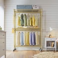 thumbnail image 4 of VIPEK R2 Plus Heavy Duty Rolling Garment Rack, 3-Tier Mobile Clothes Rack with Double Hanging Rods & Side Hooks, Adjustable Freestanding Wardrobe Storage, Gold, 4 of 9