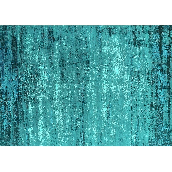 Ahgly Company Machine Washable Indoor Rectangle Oriental Turquoise Blue Industrial Area Rugs, 5' x 8'