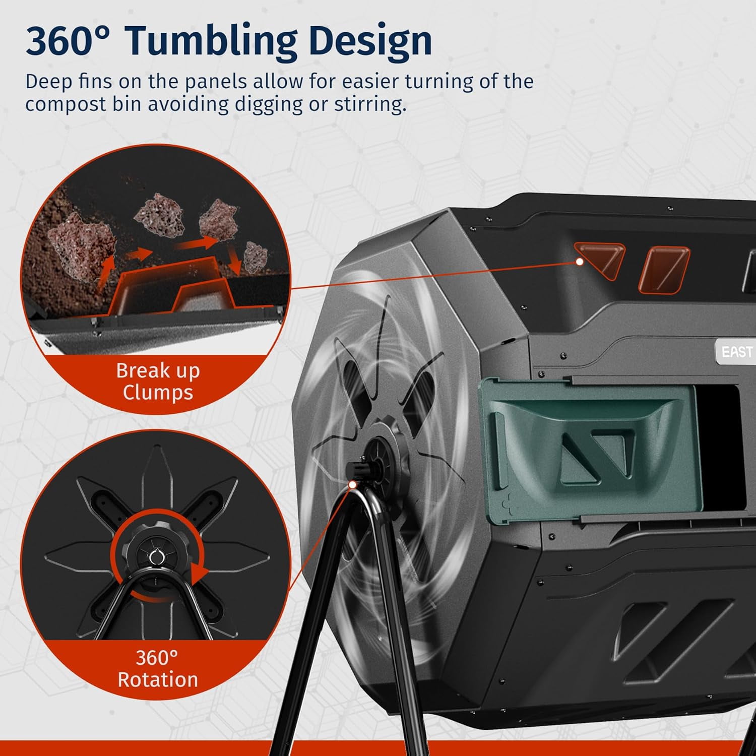 EAST OAK Tumbling Composters 43-Gal Dual Chamber Compost Bin with 2 Sliding Door and Aeration System