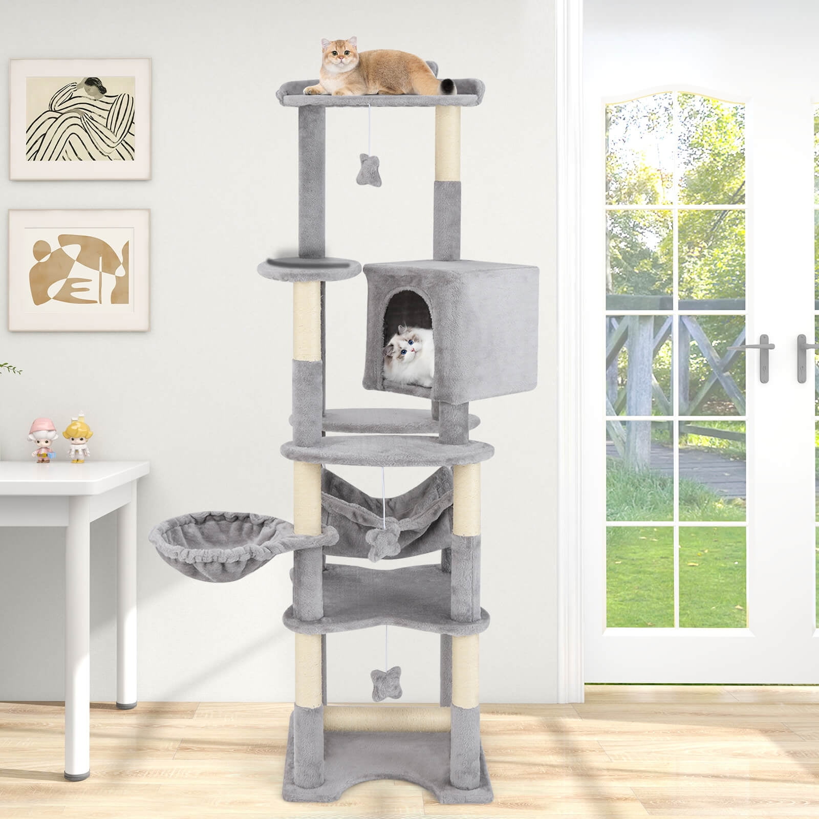 Infans 69" Tall Cat Tree w/ Top Perch Cozy Condo Basket Bed Hammock Basket Bed Indoor