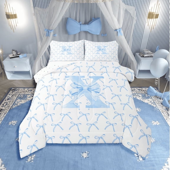 Erosebridal Monogrammed Bow Tie Bedding Twin Comforter Set,Dreamy Princess Down Comforter,Letter Bedroom Decor,Reversible,Lightweight,2-Piece