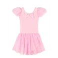 thumbnail image 4 of IVEYRTF Kids Girls Dance Leotard Glitter Mesh Skirt Bow Detail Short Sleeve Design Ballet Practice Performance Wear(Pink,5-6 Years), 4 of 7