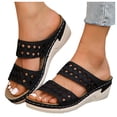 thumbnail image 3 of Bmisegm Women's Summer Slope Heel Solid Color Open Toe Embroidery Thick Bottom Slippers Sandals Sandals Women Summer Black 7, 3 of 5