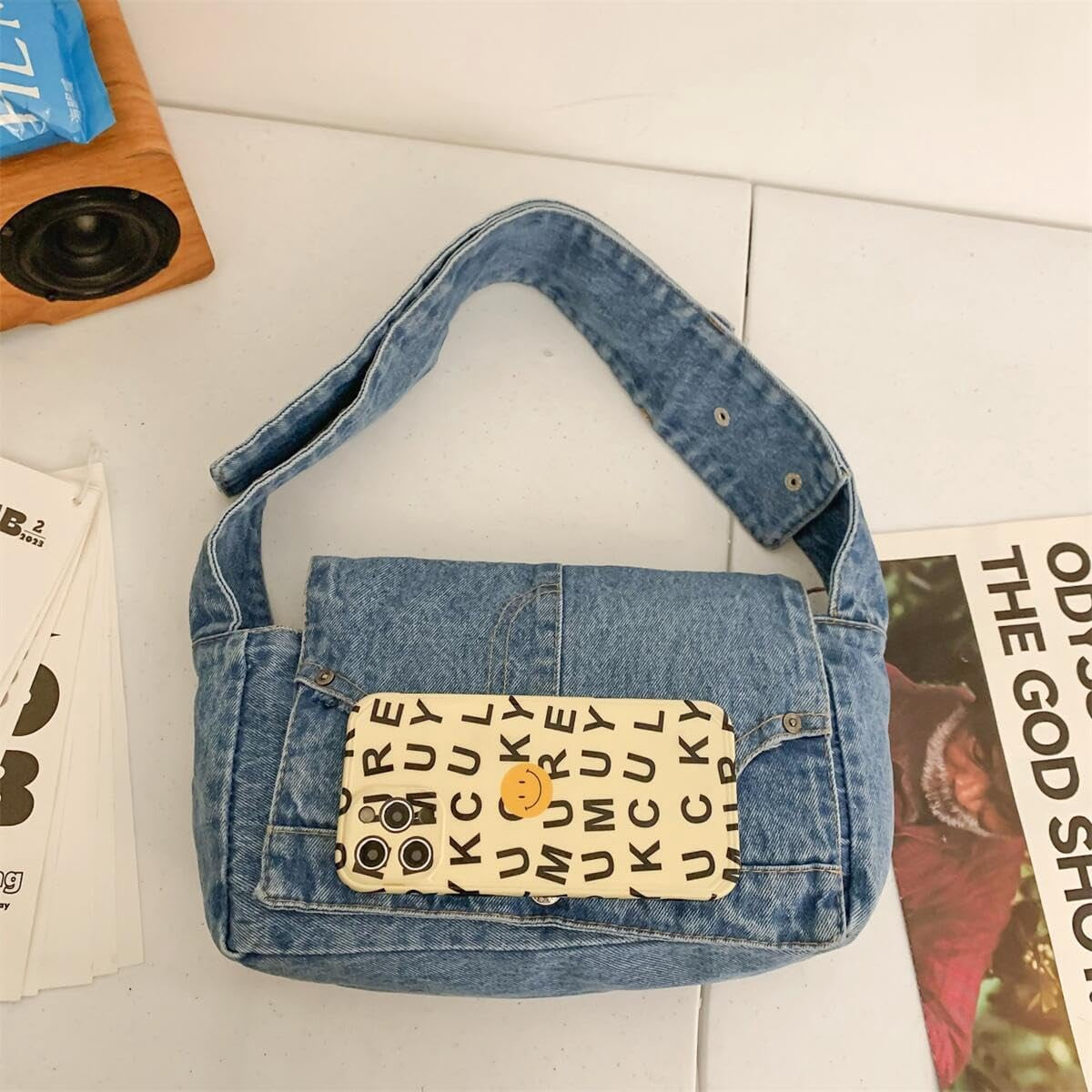 CoCoMangos Denim Shoulder Bag for Women Satchels Large Crossbody Handbag Jean Casual Tote Purse