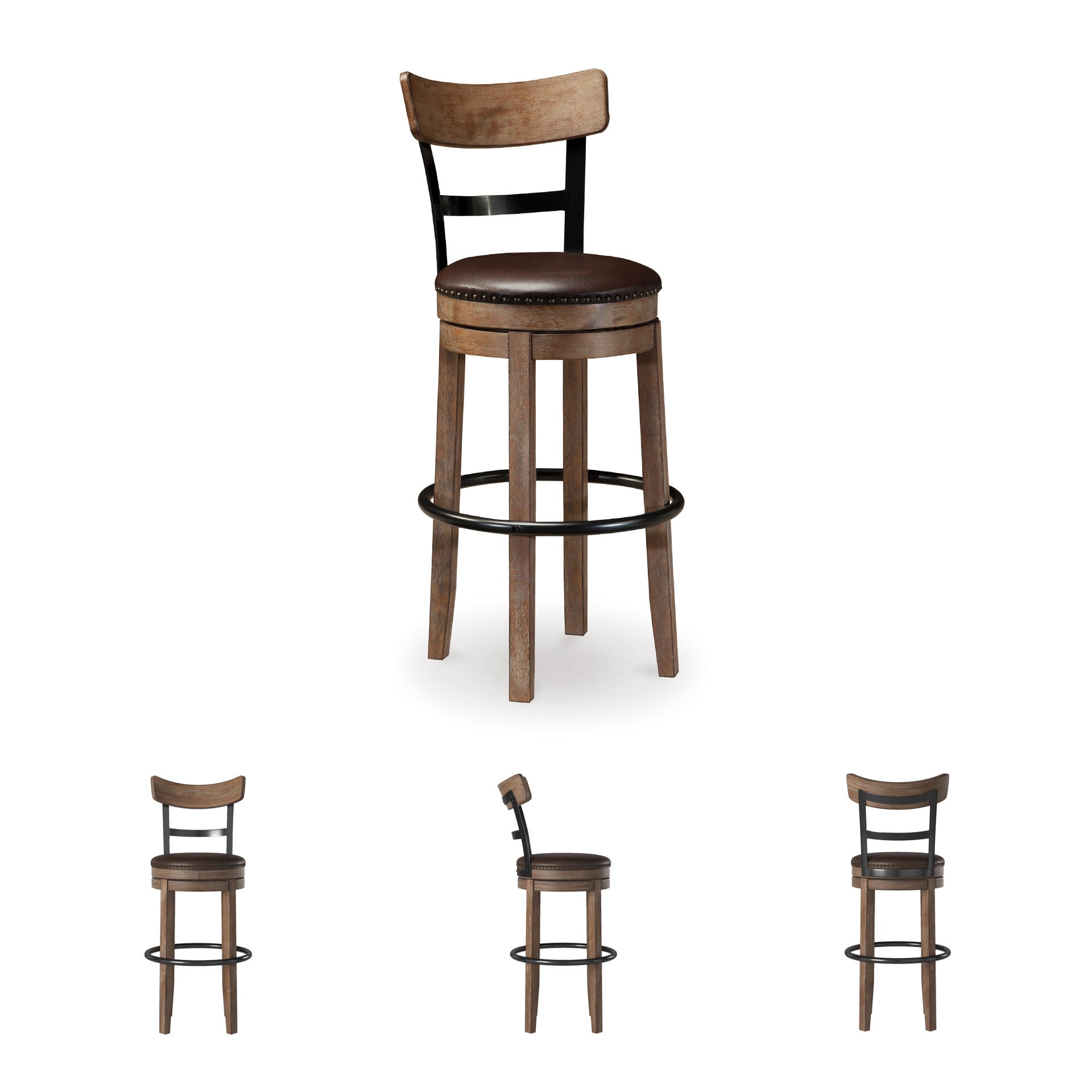 Signature Design by Ashley Pinnadel Swivel Bar Stool, Light Brown, Upholstered Pub Height Chair with 360-Degree Swivel and Faux Leather Seat