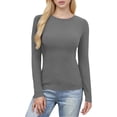 thumbnail image 5 of Women's Spring Ribbed Knit Sweater Long Sleeve Crewneck Shirts Slim Fitted Casual Basic Tee Tops Fashion Clothes Dark Gray S, 5 of 7