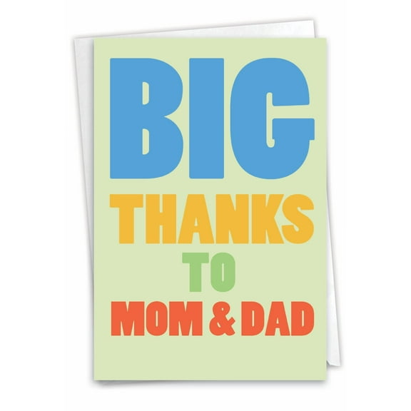NobleWorks Thank You Paper Card (Mom & Dad, Kids) with 5 x 7 Inch Envelope (1 Card) Big Parent Thanks C10022TYG