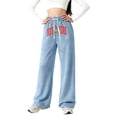 thumbnail image 2 of MAIHAN Girls Sweatpants Letter Print Casual Wide Leg Pants Loose Fit Straight Leg Trousers for Teen Youth Urban Street Style Baggy Pants(Blue,12-13 Years), 2 of 4