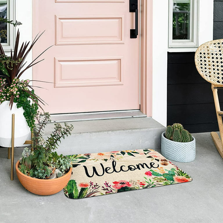 Welcome Door Mat Outdoor Indoor Cactus Flower Doormat, 30x17