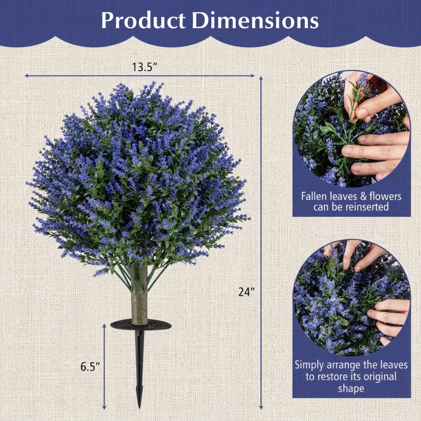 Vebreda Artificial Plant Decor, Set of 2 Artificial Lavender Topiary Ball Trees with Ground Spikes, Intricate & Lifelike Design