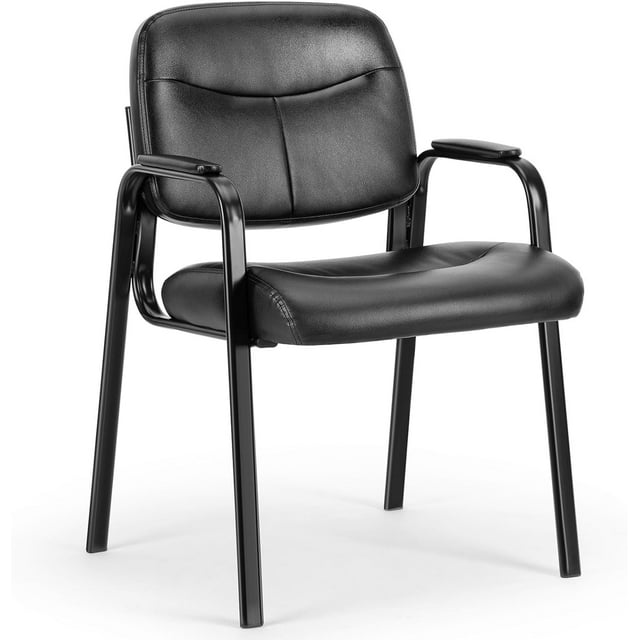 Sweetcrispy Waiting Room Chairs with Padded Arms, PU Leather Stationary Office Guest Chair for Elderly Home Desk Reception Area Conference Room Side Lobby, Black