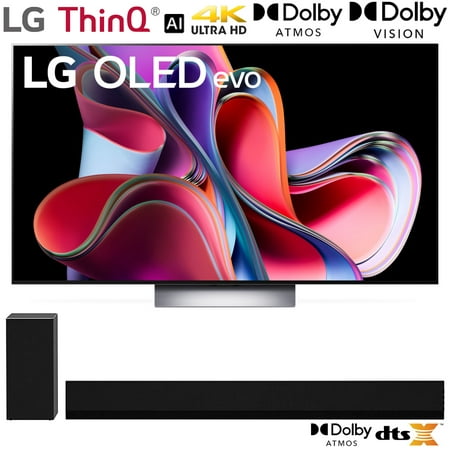 LG OLED evo G3 55 Inch 4K Smart TV 120Hz Bundle with LG GX 3.1 ch High Res Audio Soundbar with Wireless Subwoofer Dolby Atmos (2023 Model)