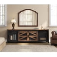 thumbnail image 3 of Wampat Farmhouse Sliding Barn Door TV Stand, 70 Inch, for 75 Inch TV with Storage Shelf, Dark Walnut and Black, 3 of 6