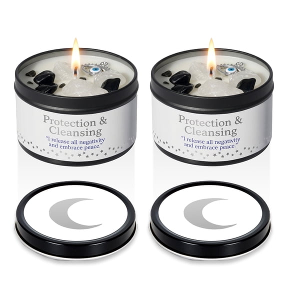 EVODUCK Protection Manifestation Candle, White Sage & Frankincense, Obsidian Crystal, 1-Wick Cleansing Soy Wax, Set of 2, 2 x 3oz