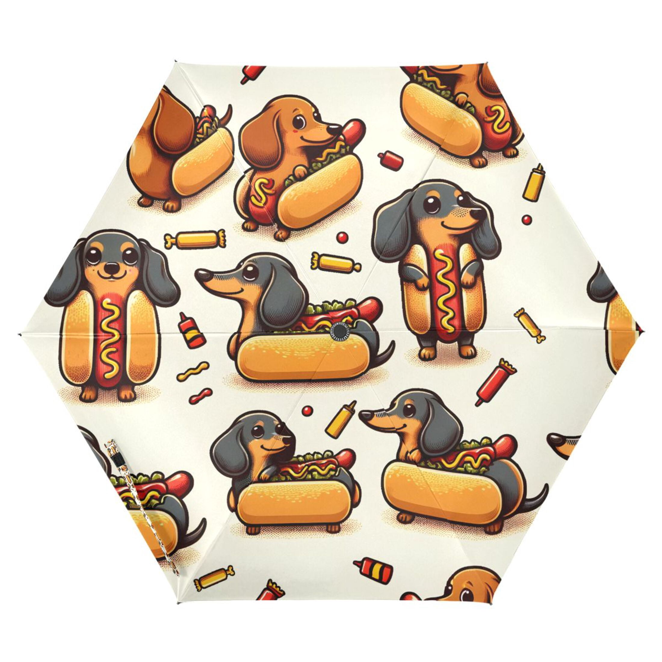 Dachshund Dog in Hot Dog Compact Sun Umbrella Windproof Travel Umbrellas for Rain Strong Portable UV Protection