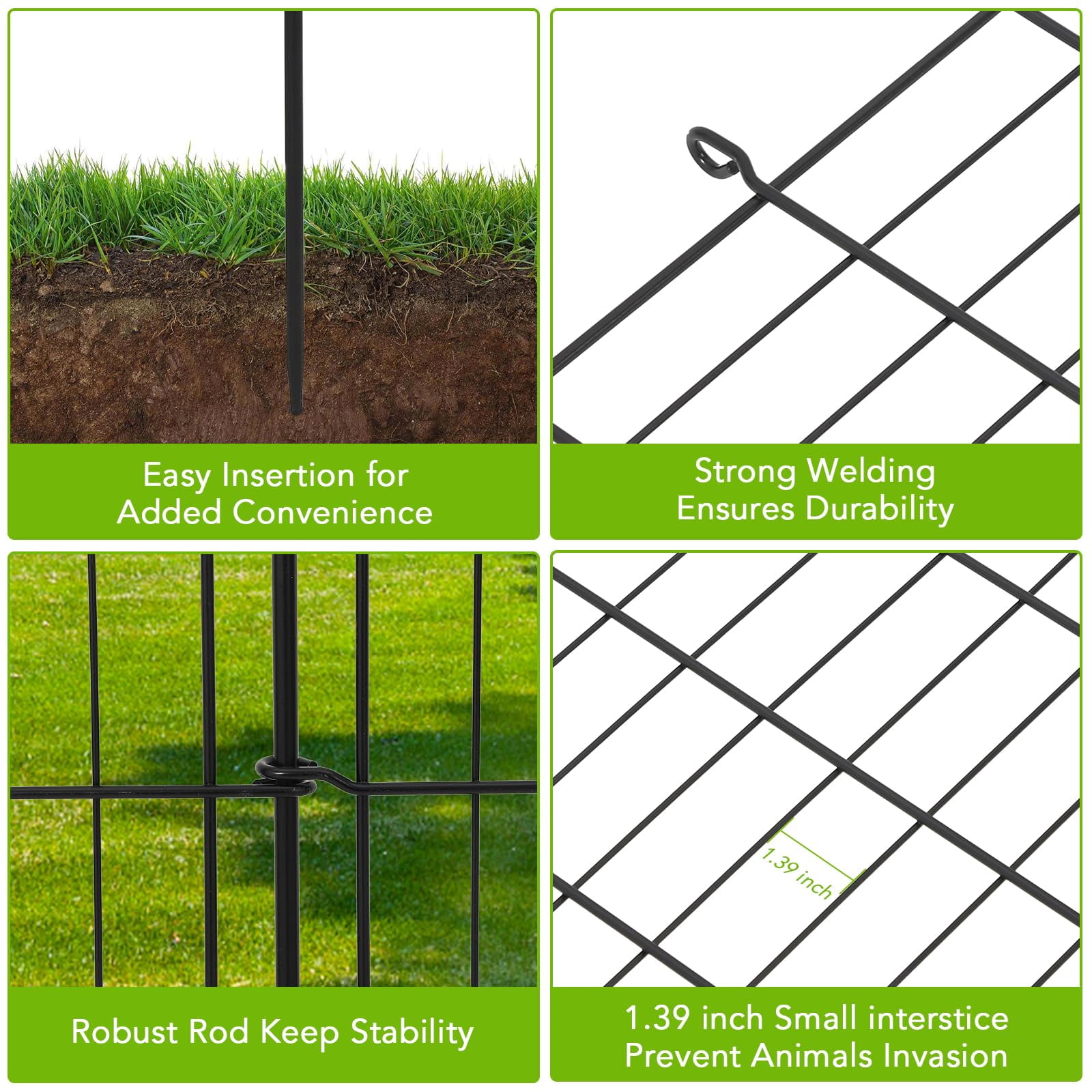 Garden Fencing Animal Barrier, Dog Fence Outdoor for Yard, Rustproof No Dig Decorative Tall Garden Fence Metal Wire Panel Border Patio Rabbit Ground Stakes Fencing, 10/15 Panels
