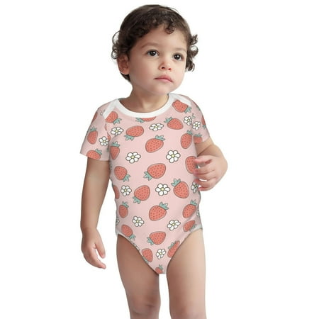 

Fotbe Strawberry And Flowers Pattern Unisex-baby Short-sleeve Bodysuit Short Sleeve Bodysuits One-piece 100% Organic Cotton for Infant Baby Boys Unisex-2 Years